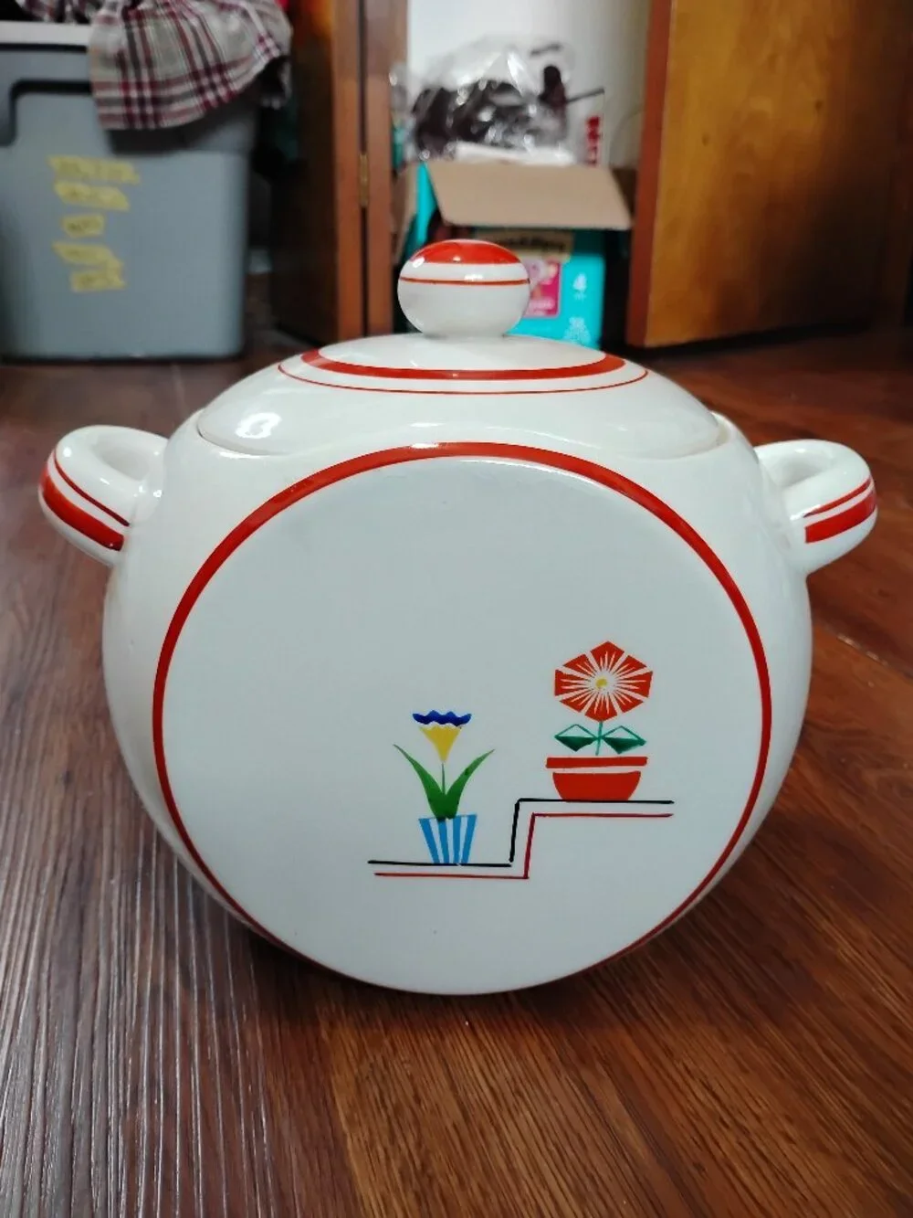 Vintage 30s Art Deco Japan Posey Shop Floral Ceramic Cookie Jar